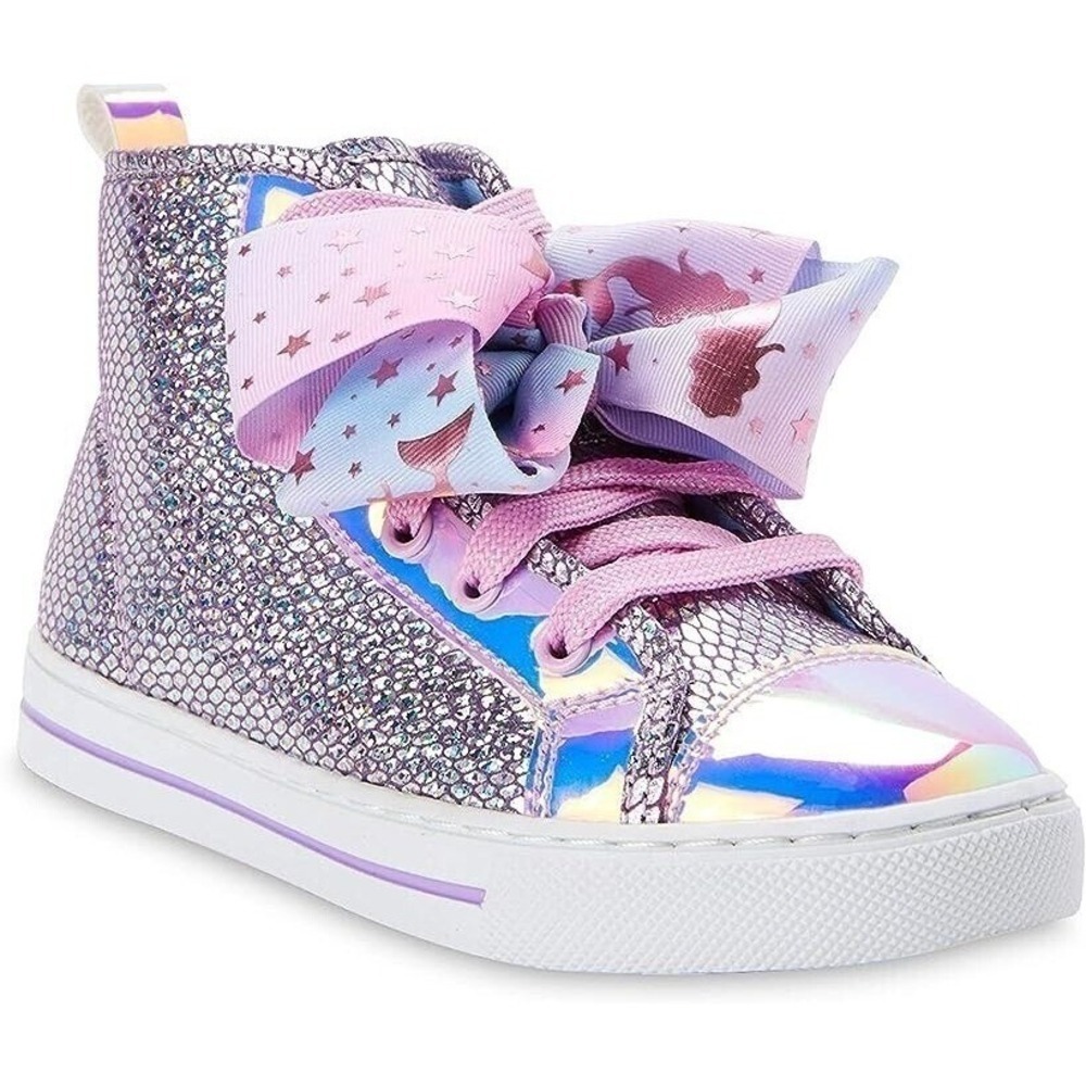 Girls' Glitter High-Top Sneakers with Unicorn Bow – Size 3